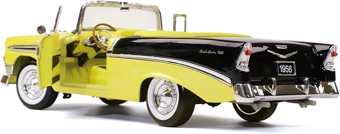 1956 Chevrolet Bel Air Alloy Model Car - 1:18 Scale Classic Lowrider Style Replica with Hydraulic Suspension Display & Custom Wheels - Collector's Edition for Display & Gifting（Yellow）