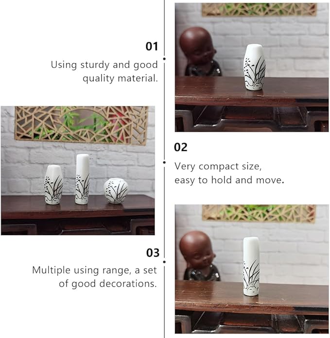 3pcs Mini Ceramic Dollhouse vases Miniature Garden Ornament Miniature Plant Pot Bud Vases Small