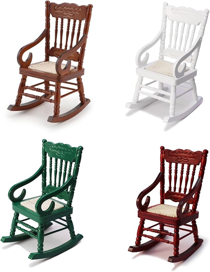 Dollhouse Chairs 2PCS Miniature Rocking Chair 1:12 Scale Wooden FurnitureAccessories Tiny Mini House Home Outdoor Cake Topper Decoration ModelLiving Room Scene Christmas Craft Displays (White)