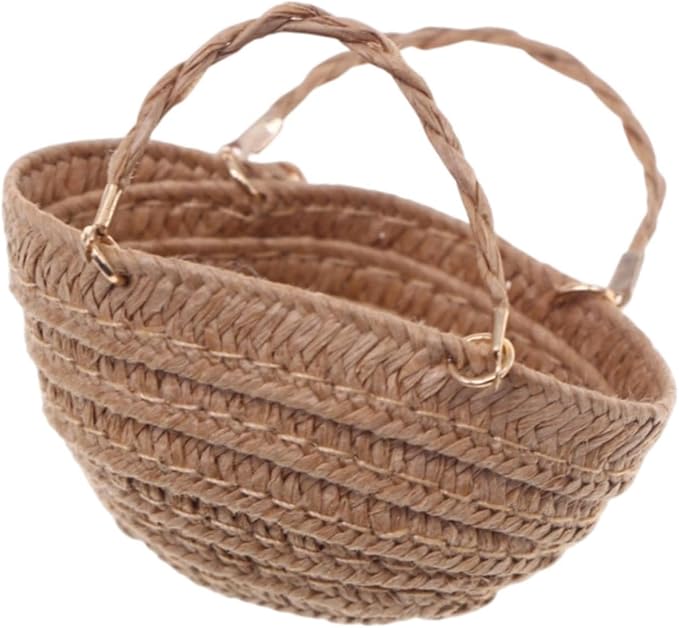 RCULWPLP 1/12 Scale Dollhouse Woven Handbag, Miniature Furniture Accessory, DIY Play Item, Tiny Basket, Khaki