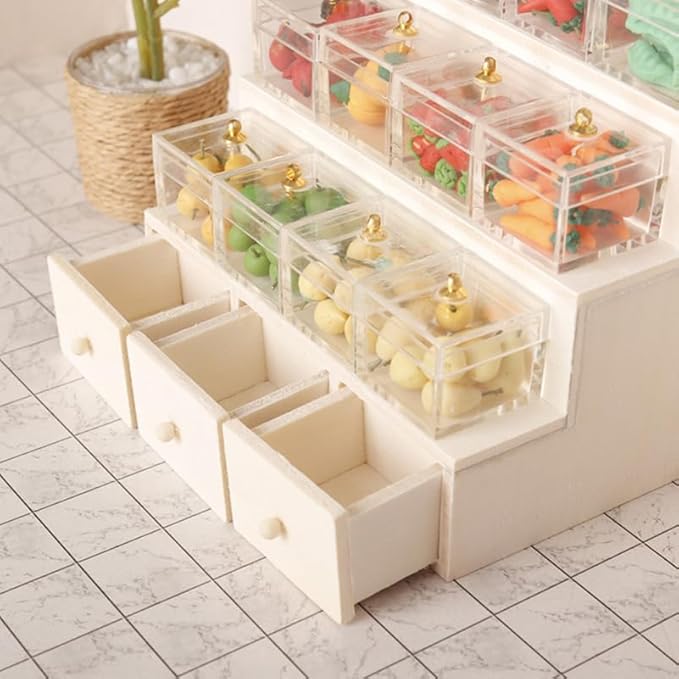 Dollhouse Candy Display Box Miniature Wooden Drawer Shelf Model Mini Cabinet Fruit Display Rack Furniture Accessories 1: 12 Doll House Decor