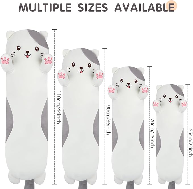 44 inch Giant Cat Stuffed Long Body Pillow, Jumbo Cat Stuffed Animal, Soft Plush Toy Cuddle Plushies Gift for Kids Boys Girls Birthday