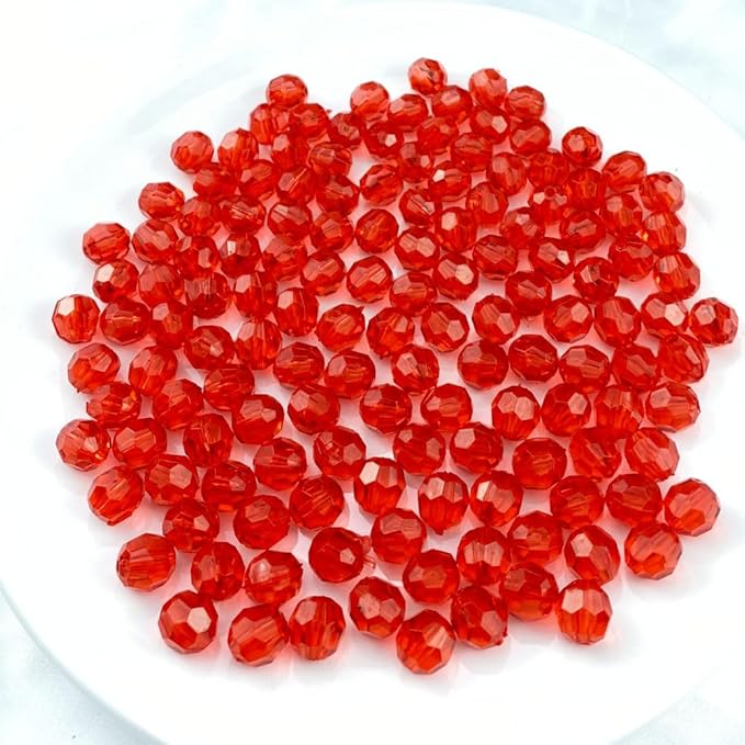 Jmassyang 200 Pieces 10mm Acrylic Round Faceted Beads Loose Crystal Plastic Spacer Beads Colorful with Hole for Jewelry Making DIY Bracelet Necklace Earring Keychain(Red)