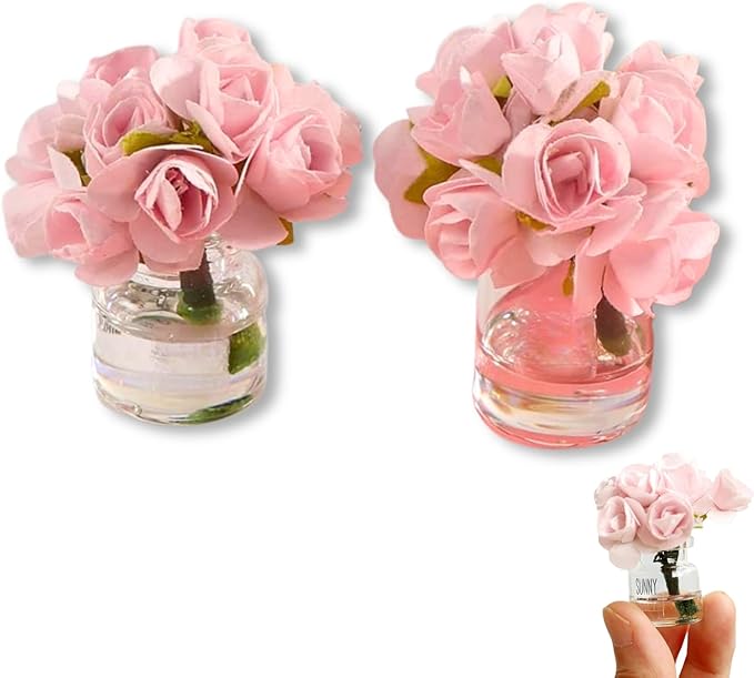 2Pcs 1:12 Scale Glass Vase with Flowers Set, Decorative Accessories for Mini Scene, Mini Decoration Dollhouse Décor