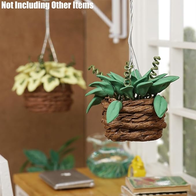 Odoria 1/12 Miniature Hanging Plants Mini Tiny Potted Plant Miniatures Dollhouse Decoration Accessories Doll House Accessory, 2Pcs