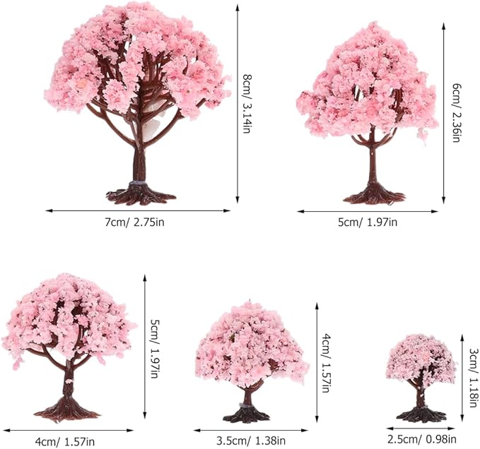 Yardwe Simulated Flower Tree with Base 2.76 Inch Miniature Plastic Tree for DIY Model Train Scenery Hobby Landscape Decoration Dollhouse Accessory