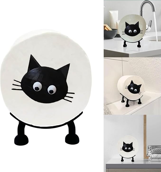 Cat Toilet Paper Holder - Funny Animal Paper Towel Holder for Bathroom Decor, Self Standing Unique 3D Printed with Durable Resin