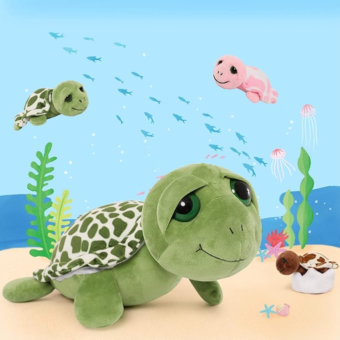 6Pcs Turtle Stuffed Animals with Three Babies Inside Shell,14" Sea Turtle Plush Pillow Toy with Two Eggs, Stuffed Tortoise for Kids, Ocean Plush for Birthday Christmas or Baby Shower