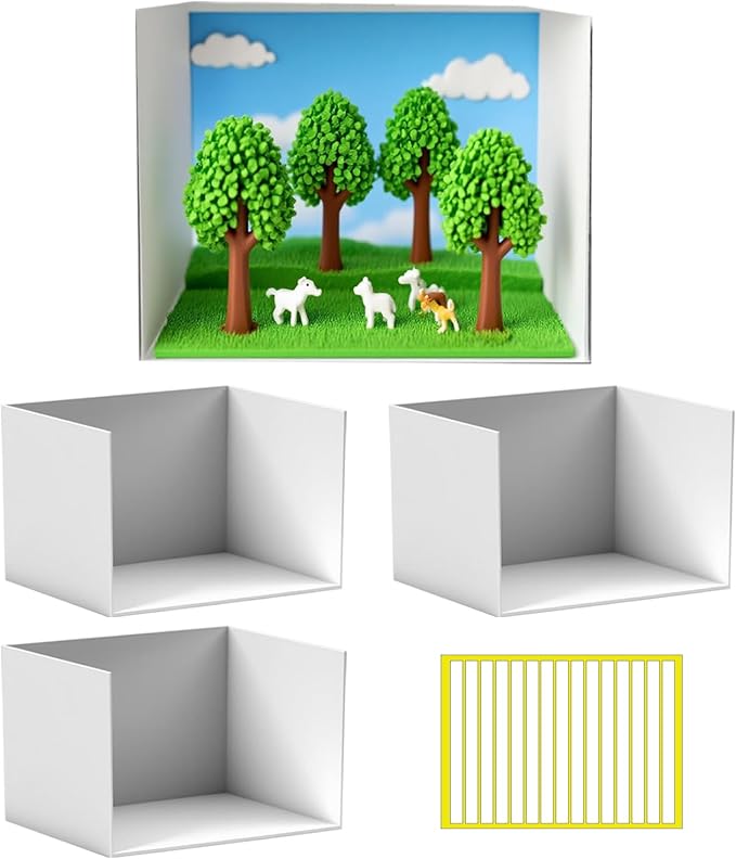 3 Pcs DIY Cardboard Diorama Display Kit – 11.8" x 8.7" x 8.3" Project Box with Double-Sided Tape, Ideal for Crafting Toys, School Projects & Model Scenes