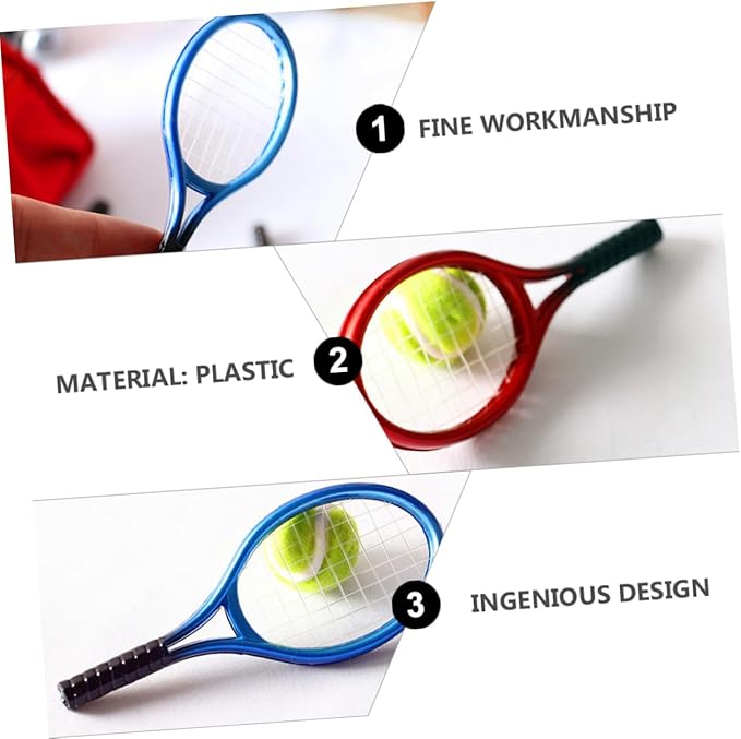 Kisangel DIY Mini House Decor Mini Tennis Racket and Ball Model Random Color Durable Lightweight Tennis