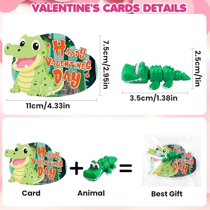 24Pcs Valentines Mini 3D Printed Forest Animals for Kids 12 Styles 3D Printed Figurines with Cards for Party Favors Valentines Fidget Toys for Classroom Prize Rewards Gifts Exchange