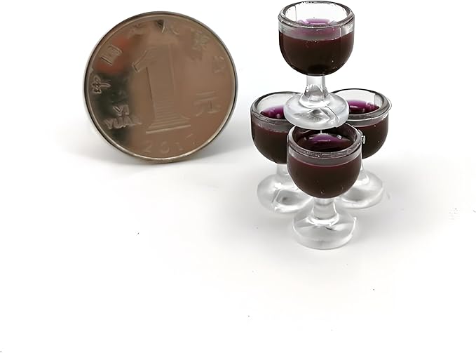 4Pcs Miniature Wine Glasses, Red, 1:12 Scale Dollhouse Accessories, Room Decoration Display