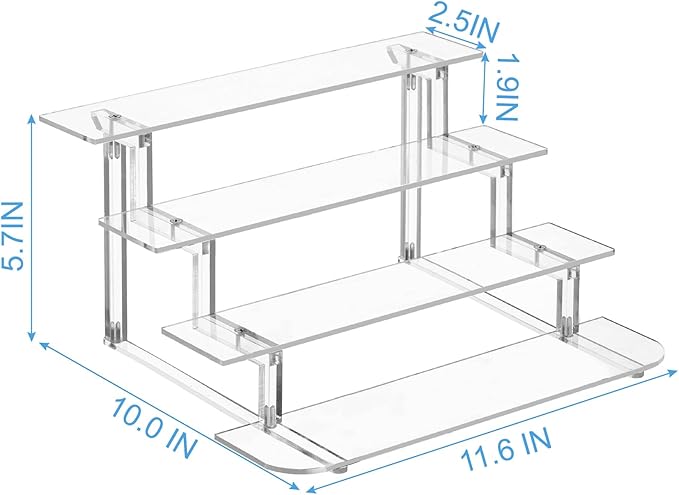 4 Tier Acrylic Display Risers, Perfume Organizer Stand, Clear Shelf Risers for Figures, Dessert Shelves for Party, Funko POP Shelves, Cupcake Stand Holder Decoration