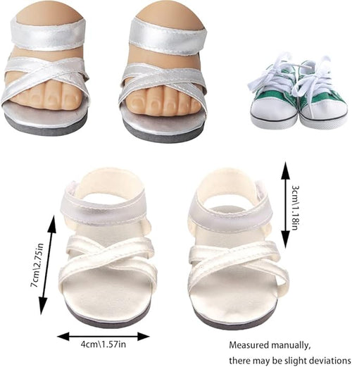 10 Pairs of 18-Inch Doll Shoes, BOSOIRSOU 2.75in Boots, Dance Shoes, Sandals, Casual Shoes, Canvas Shoes for 18" Dolls Accessories