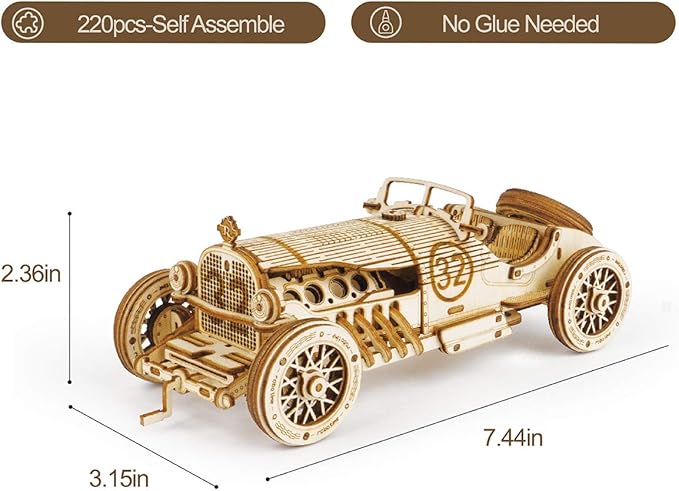ROKR 3D Wooden Puzzle for Adults-Mechanical Car Model Kits-Brain Teaser Puzzles-Vehicle Building Kits-Unique Gift for Adults on Birthday/Christmas Day(1:16 Scale)(MC401-Grand Prix Car)