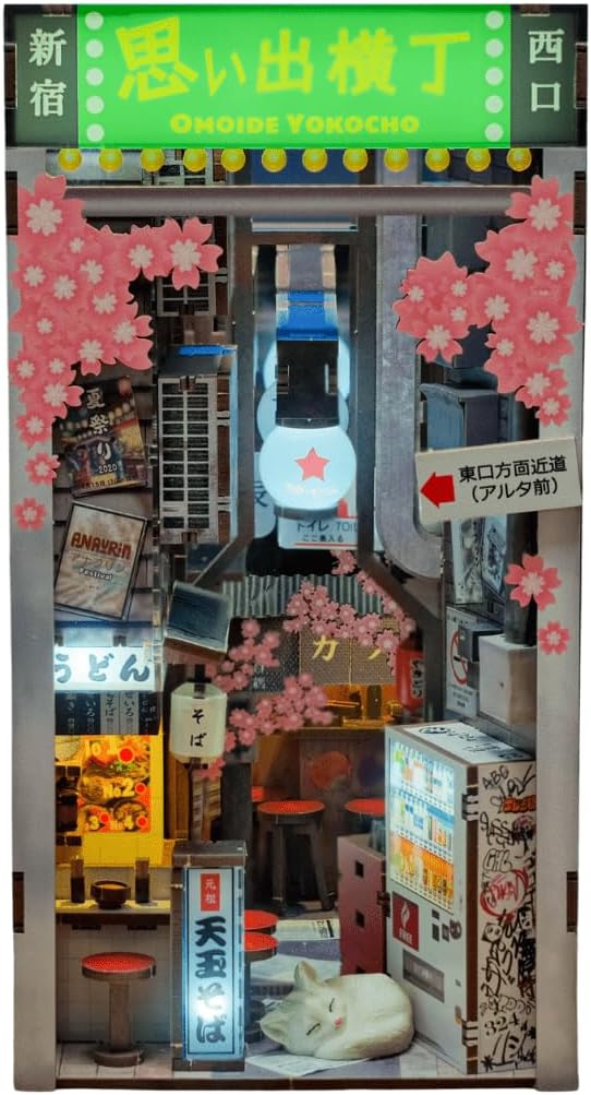 Anavrin Book Nook Kit Omoide Yokocho – DIY 3D Wooden Booknook for Adults, Teens and Book Lovers, Bookshelf Insert Library Decor, Creative Gift for Family, Friends, and Elderly