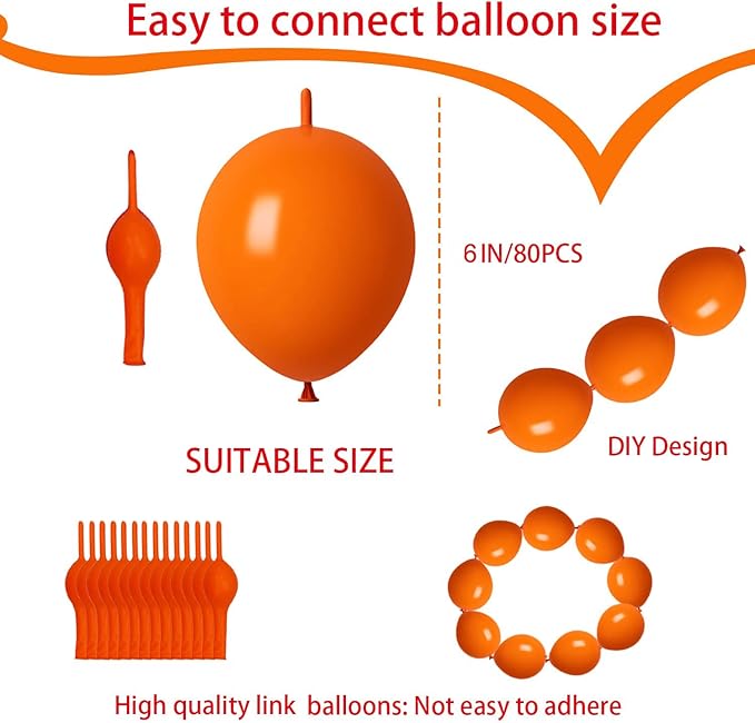 ADIDO EVA Link Balloons 6 Inch Orange Latex Quick Linkale Balloon 80 Pcs for Birthday, Halloween, Christmas, Party Festival Decorations