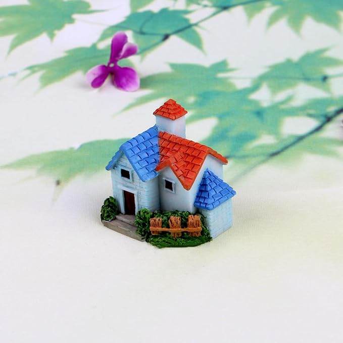 Avtytsda Resin Miniature House 4PCS Miniature House Fairy Gardening Micro Landscape Village Stone House Bonsai Terrarium Crafts Ornaments Accessories Home Decoration (C)