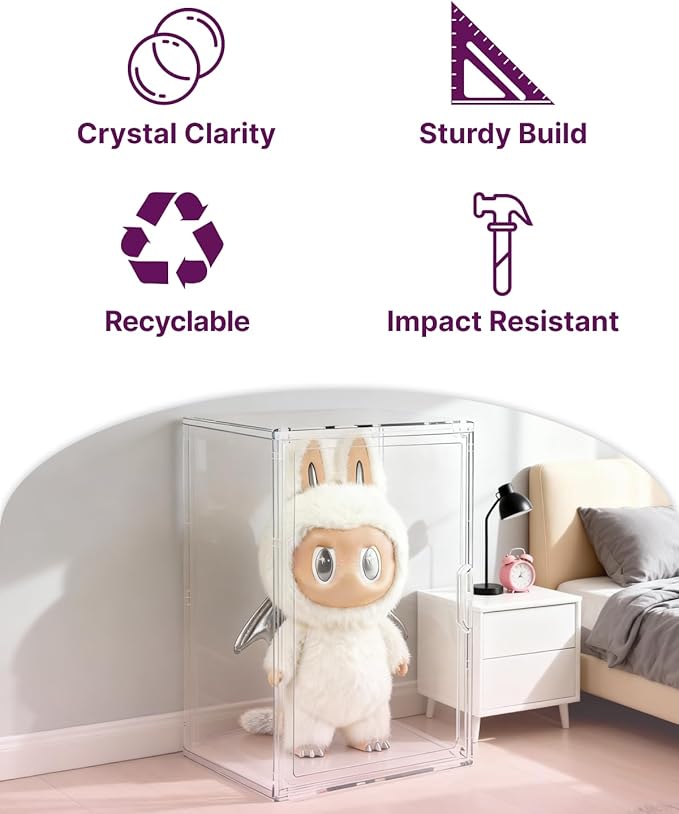 2-Pack XXL-Large Acrylic Display Cases for Gaint Labubu Collectibles 60cm/23.6", Dustproof and Figure Display Case, Compatible with ZIMOMO & Angel in Clouds, Clear Display Box Organizer