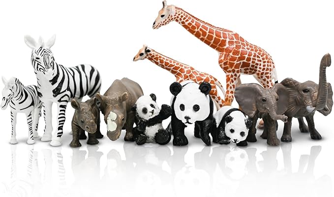 Kimicare 20PCS Safari Animals Figures Toys, Realistic Plastic Animals Figurines, African Zoo Wild Jungle Animals Playset with Elephant Giraffe Lion Tiger, Birthday Gifts Christmas Stocking Stuffers