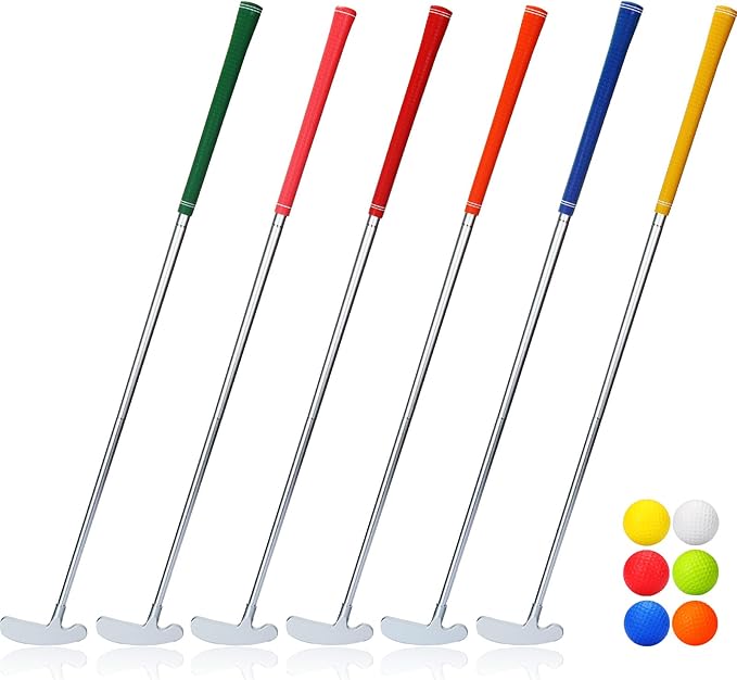 Liliful 6 Pcs Golf Putters for Men and Women Two Way Mini Golf Putter with 6 Golf Balls Kids Putter Bulk for Right Left Handed Golfers Detachable Golf Grip for Ages 9-12 Junior Adult (35 in)
