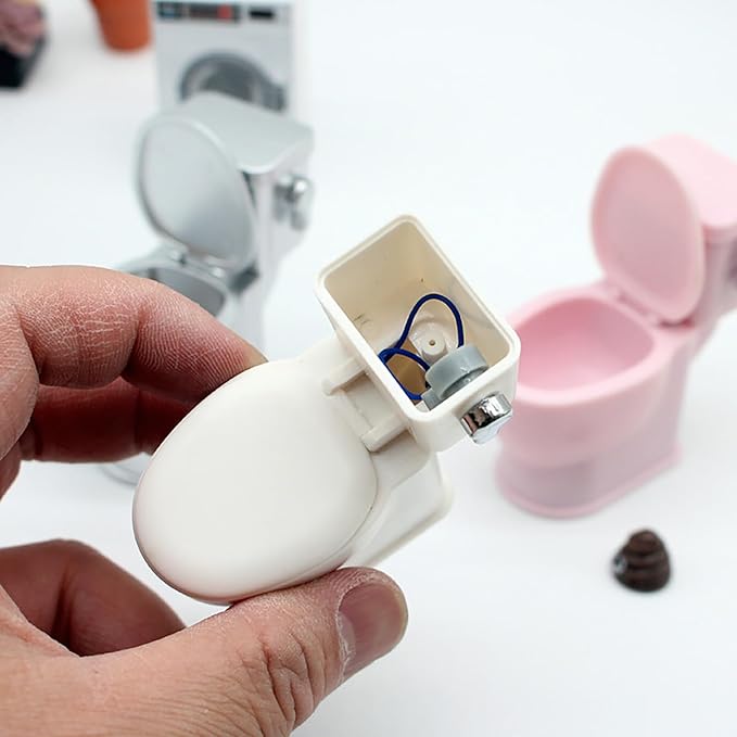 1/12 Dollhouse Simulated Flushing Toilet with Flushing Sound Dollhouse Bathroom Furniture Decoration Dolls House Accessories