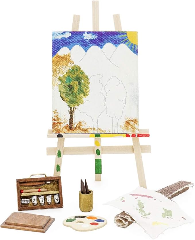 Odoria 1/12 Miniature Set of Paint Easel Dollhouse Decoration Accessories