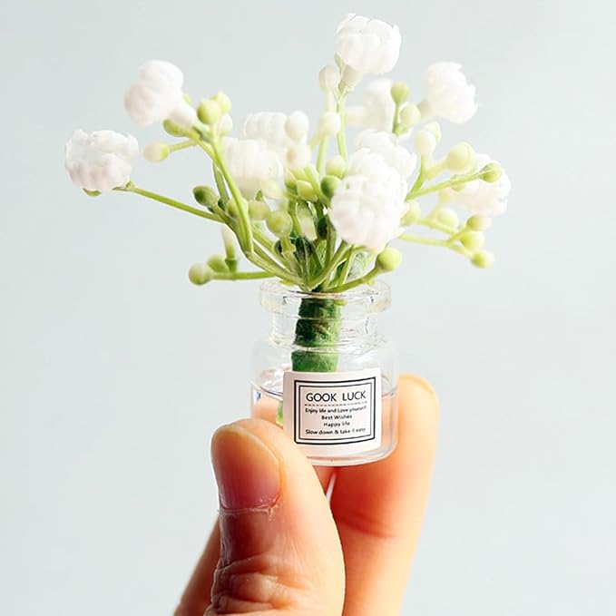 1:6 Scale Miniature Flower Vase Set, Realistic Tiny Floral Arrangements for Dollhouse Decor, Fairy Garden and Train Platform Scenes (I)