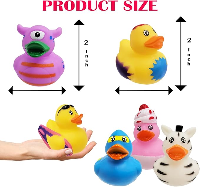 Assortment Rubber Duck Toy Duckies for Kids, Bath Birthday Gifts Baby Showers Classroom Incentives, Summer Beach and Pool Activity, 2" (20-Pack)