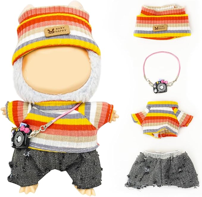 Clothes for Lububu 17cm Dolls(NO Doll) for Lububu Doll Outfits with Accessories Suit for Lububu Cute Stylish Dress Up Set Black Pants