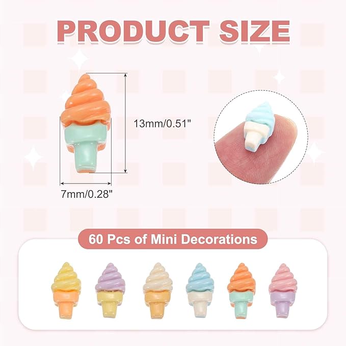 Mini Cute Ice Cream Decor, Miniature Doll Food Crafts for Dollhouse & Landscape & Mini Kitchen & Micro Fairy Garden & DIY Craft Decoration(Light Colors, 60pcs)