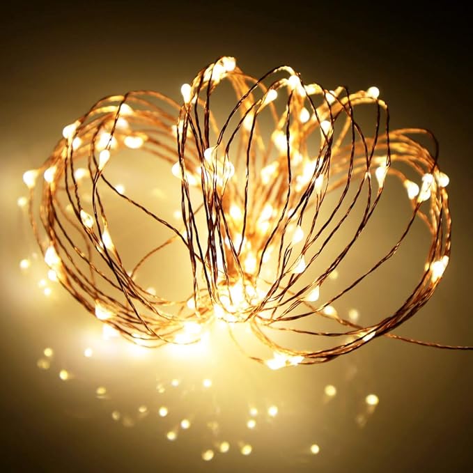 Ariceleo Led Fairy Lights Battery Operated, 2 Packs Mini Battery Powered Copper Wire Starry Fairy Lights for Bedroom, Christmas, Parties, Wedding, Centerpiece, Decoration (5m/16ft Warm White)