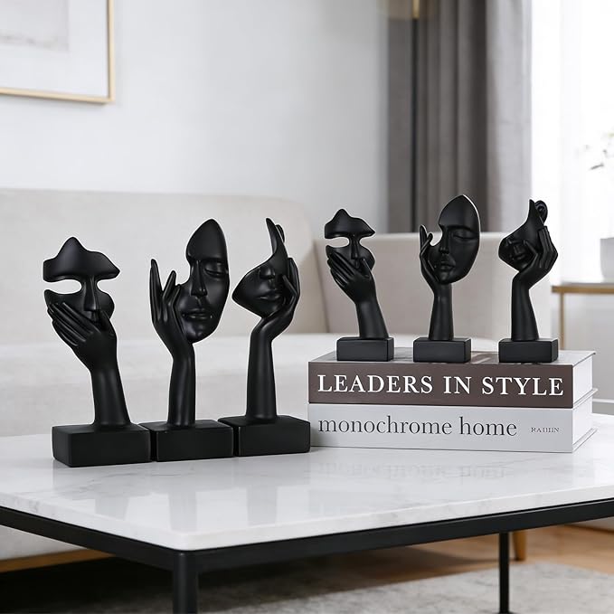 oliruim 3 Pcs Thinker Large Statue Set - Black Art Abstract Home Accent Figurines for Living Room, Bedroom, Shelves, Office Desktop, Coffee Table Decor, Gift for Women (3 Pcs Black, 9")