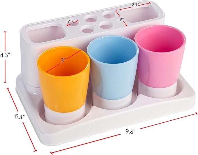 Aebeky Toothbrush Holder Kids Family Set for Bathroom Storage Organizer (Orange+Blue+Pink)