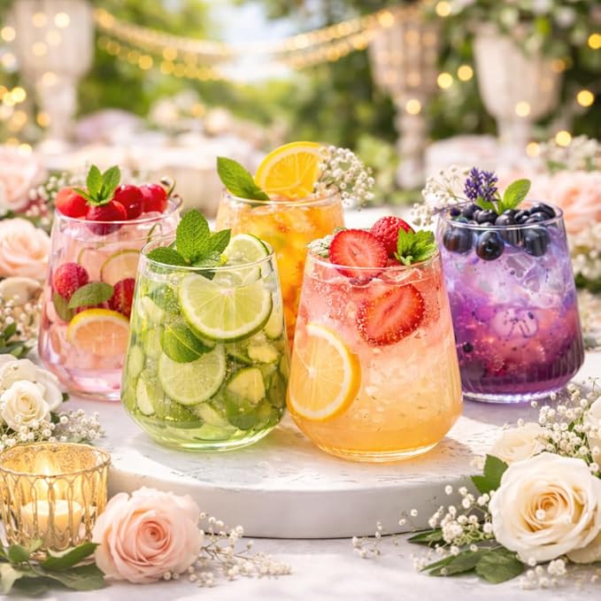 40 count Origami Ripple Unbreakable Stemless Plastic Wine Champagne Whiskey Glasses Elegant Durable Disposable Indoor Outdoor Ideal for Home, Office, Bars, Wedding, Ribbed 12 Ounce Cups (Clear)