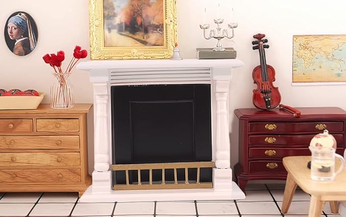 Dollhouse Decoration Accessories,1:12 Fireplace TV Miniature Furniture Room Wooden Vintage Fireplace Mini Furniture