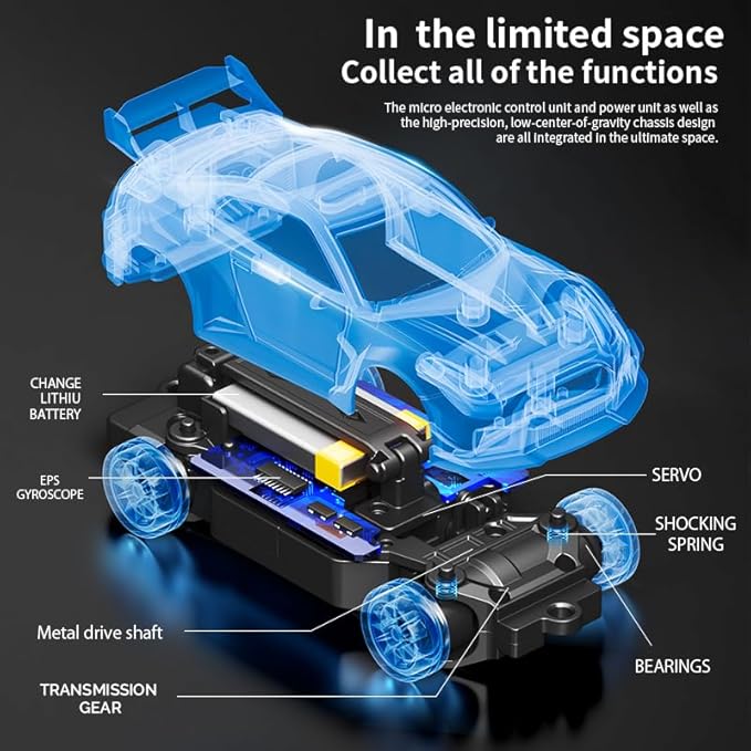 1:43 RC Drift Car D43-01 - 2.4G Full Proportional 4WD Alloy 20KM/H High Speed RC Racing Car with Gyro, Silent Bearings, Adjustable Speed & Lighting(Q2/Red/D43-01)