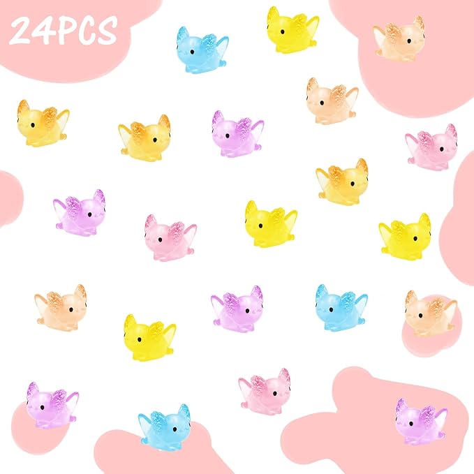 24 PCS Luminous Mini Axolotl for Crafts Dollhouse Fairy Garden Decor Miniature Figurines Resin Animal for Car Tiny Resin Animals for Micro Landscape Plant Pots