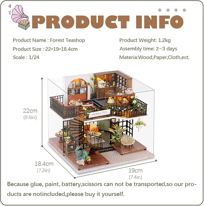 CUTEBEE Dollhouse Miniature with Furniture, DIY Wooden Dollhouse Kit Plus Dust Proof, Creative Room Idea(Forest Tea Shop)