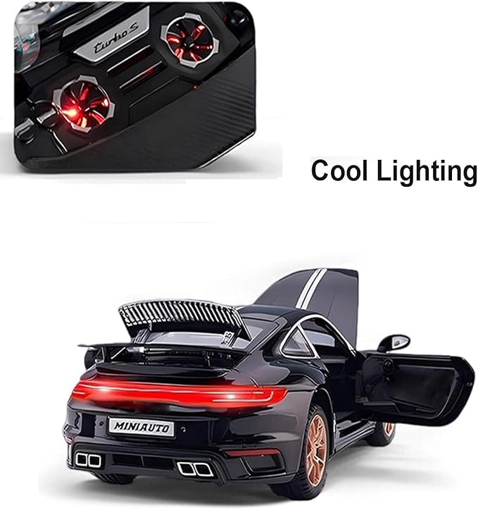 Toy Cars for Kids Ags 3+ Turbo S Alloy Diecast Model Cars,Pull Back Car Toy with Light and Sound Sports Race Car Gifts for Boys Age 3-8 Black