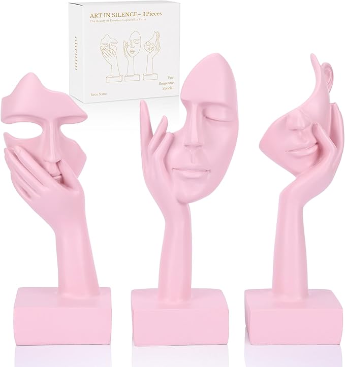 oliruim 3 Pcs Thinker Large Statue Set - Pink Art Abstract Home Accent Figurines for Living Room, Bedroom, Shelves, Office Desktop, Coffee Table Decor, Gift for Women (3 Pcs Pink, 9")