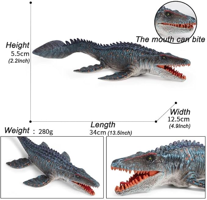 SmilerSmile 13.4" Solid Sea Animals Educational Toys, Simulation Ocean Shark Sea Creature Toy for Toddlers Kids (Ambush Mosasaurus)
