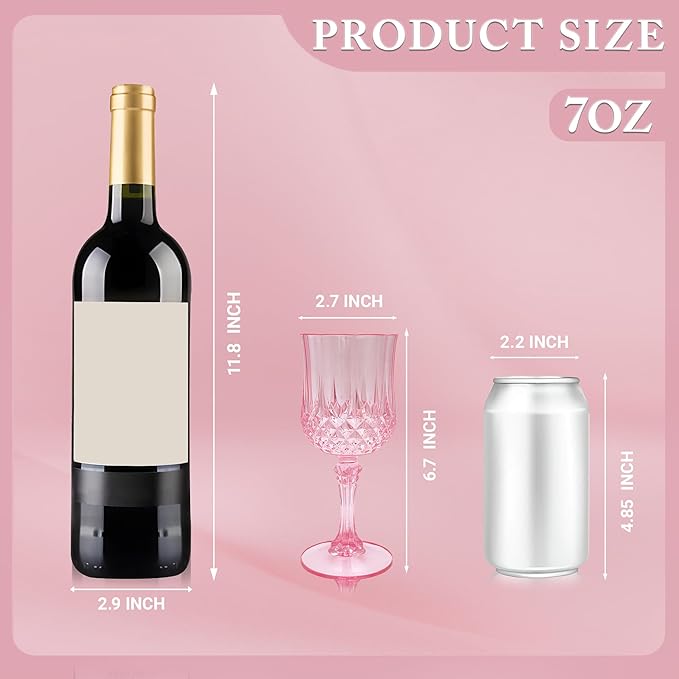 LEYIQU Plastic Wine Glasses, Plastic Goblets Vintage Style Cordial Drinking Glasses for Valentine’s Day, Wedding Reception, Grand Event Party Supplies (48, Pink)