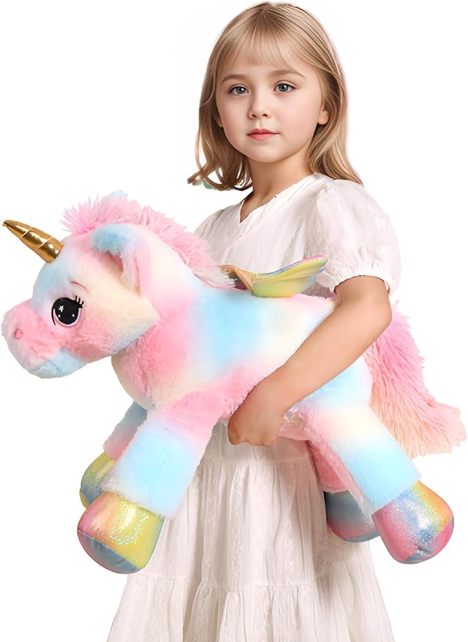 24 Inch Color Big Unicorn Stuffed Animal Plush Toy Pillow, Cute Soft Giant Unicorn with Rainbow Wings Large Doll, Gift for Children Girl Boy Kids Birthday Valentine Christmas