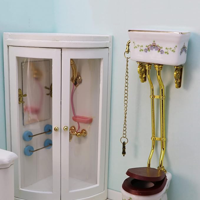 Dollhouse Shower Room Miniature Furniture Bathroom Accessories 1:12 Mini House Wooden White Cubicle House Corner Simulation Building Birch