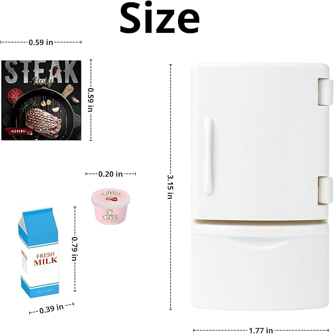 Family Dollhouse Refrigerator Set — Mini Fridge with Opening Doors, Interior Shelves, Milk Carton, Yogurt Tub, Ice Cream Cups & Topping Jars — Dollhouse Furniture & Accessories for Ages 3+