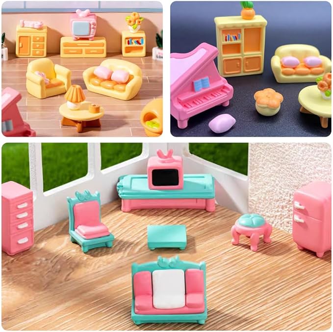 11Pcs Plastic Mini Furniture Decoration Set Dollhouse Miniature Furniture Assorted Mini Model Decorations Doll House Micro Landscape Accessories Decoration Tiny Furnitures Ornament