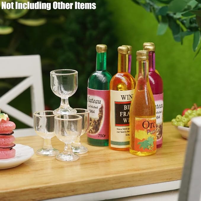 Odoria 1/12 Miniature Wine Bottles 6Pcs and Empty Wine Glasses 12Pcs Dollhouse Decoration Accessories