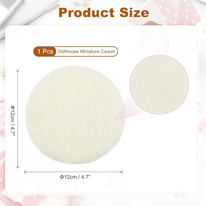 uxcell Dollhouse Miniature Carpet, 1:12 Fluffy Doll House Rugs Prop Small House Accessories for Doll House Furniture Decor Play, Beige Round