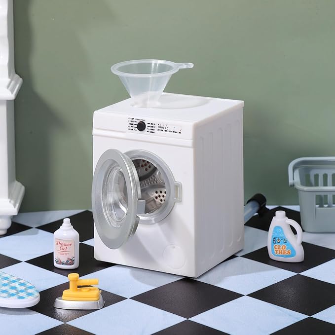 Abaodam Miniature Electric Washing Machine Mini Realistic Washer Machine Toy Rechargeable Rotatable Features for Dollhouse Accessories Play Miniature Stuff Decoration